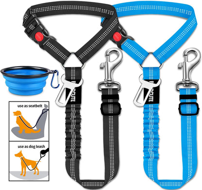 3 Piece Dog Car Seat Belt Set - Retractable Adjustable Pet Seatbelts for Vehicle Headrests - Heavy Duty, Elastic & Durable Car Harness for Dogs