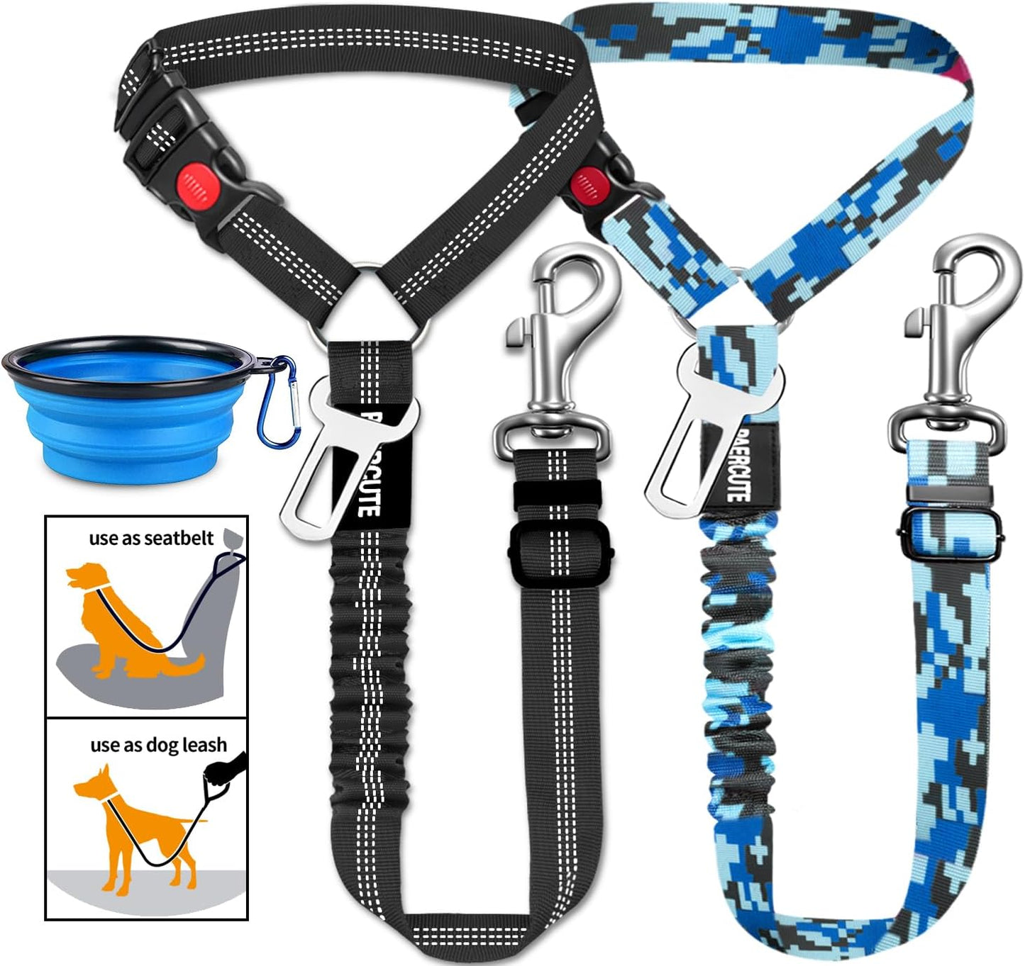 3 Piece Dog Car Seat Belt Set - Retractable Adjustable Pet Seatbelts for Vehicle Headrests - Heavy Duty, Elastic & Durable Car Harness for Dogs