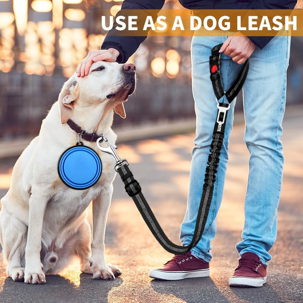 Dog Car Seat Belt Leash – Adjustable Safety Harness With Elastic + Free Pet Bowl
