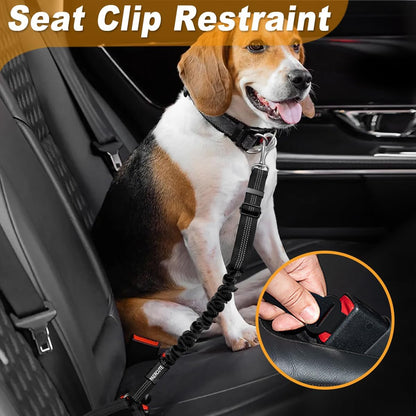 3 Piece Dog Car Seat Belt Set - Retractable Adjustable Pet Seatbelts for Vehicle Headrests - Heavy Duty, Elastic & Durable Car Harness for Dogs